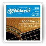 D`ADDARIO EJ36 80/20 BRONZE LIGHT 12-STRING 10-47